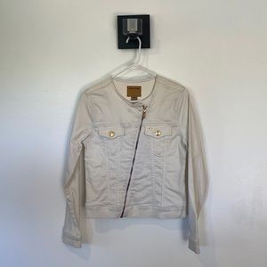 True Religion Cream Denim Asymmetrical Zip Jacket